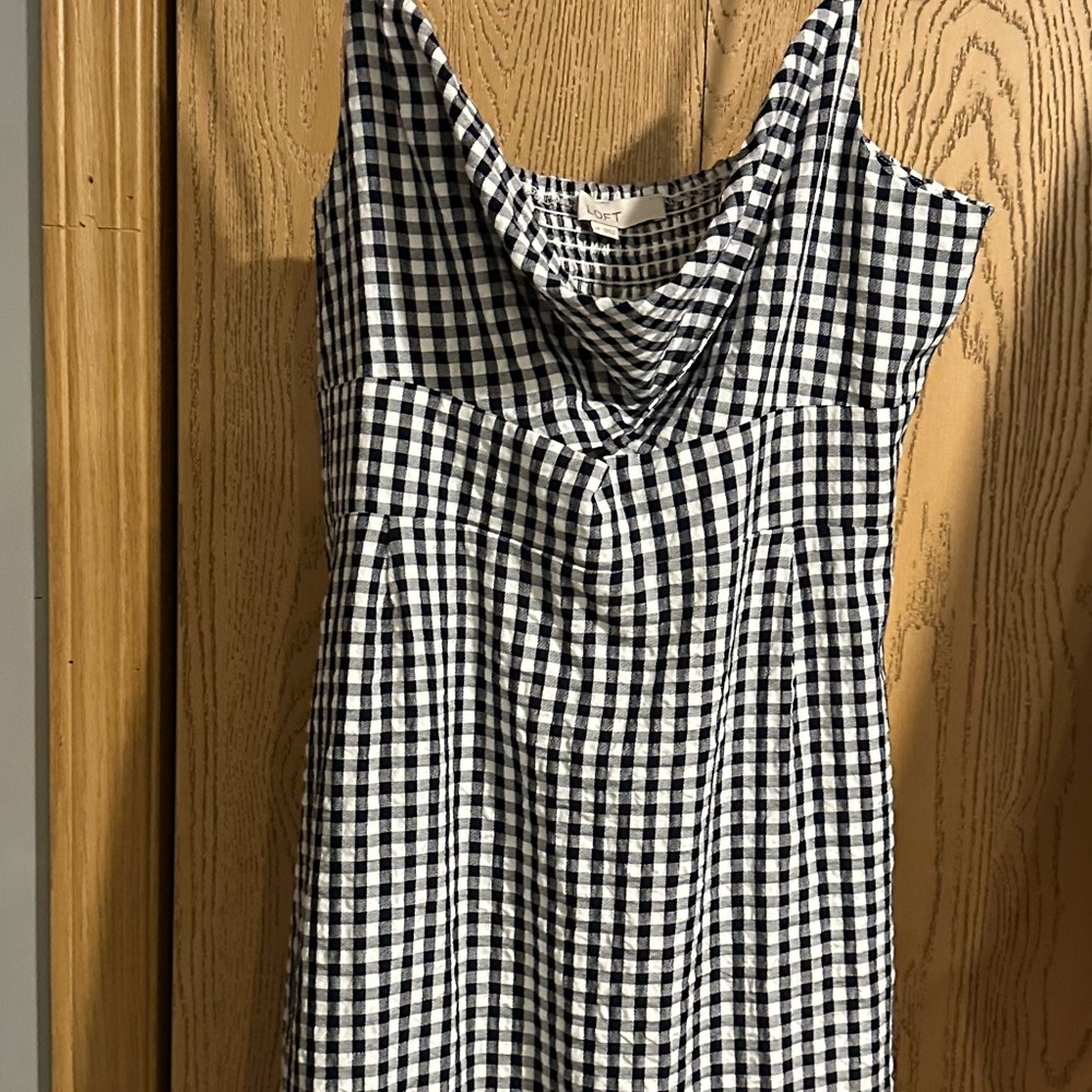 LOFT Navy and White Checkered Dress